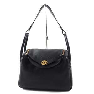 HERMES Lindy 30 Gold Hardware Taurillon Clemence Shoulder Bag Black B Stamp C...